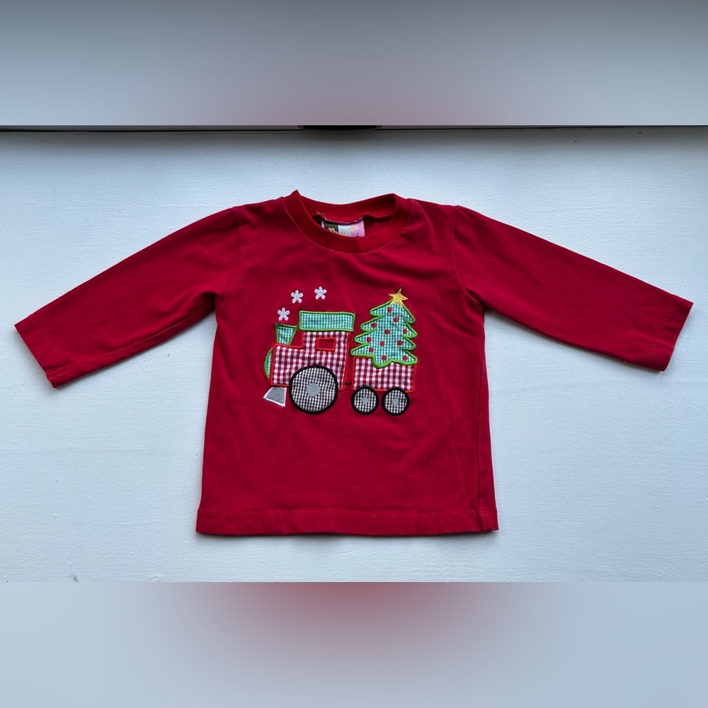 Banana Split Christmas Train Appliqué Long Sleeve Shirt size 12 Months